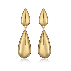 Minimalist double teardrop tassel earrings in 18K gold plated polished metal for women
