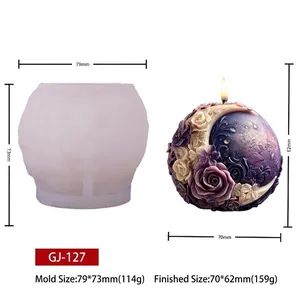 Silicone mold for sphere candle with rose flower relief and moon embossed textures
