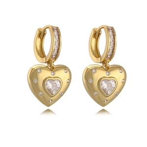 Herzförmige Tropfenohrringe in Gold mit funkelnden bunten Zirkonsteinen für Damen