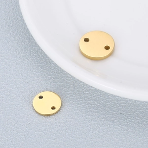 Pair of gold circular stainless steel hollow pendants with double holes for DIY jewelry