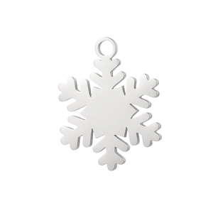 Polished silver snowflake hexagonal pendant made of premium metal on white background