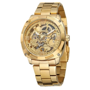 Men Automatic Mechanical Watch Stainless Steel Skeleton Dial Roman Numerals Luxury Fashion Business Wristwatch