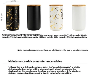 Detailed size specifications for 1100ml Nordic ceramic food storage jars with wooden lids