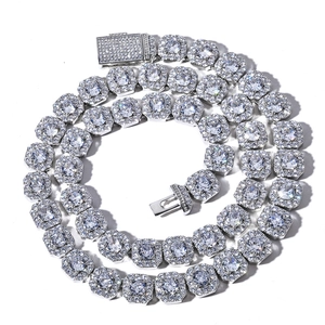 Hip hop style 12mm silver iced out sugar cube link chain necklace with sparkling zircons