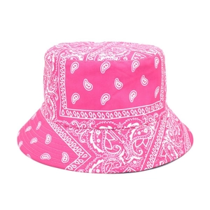 Pink paisley fisherman bucket hat with white pattern for unisex outdoor sun protection
