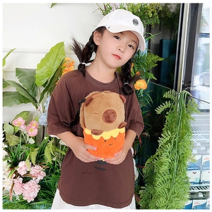 Brown capybara plush crossbody bag for kids with adjustable strap and cute doll design