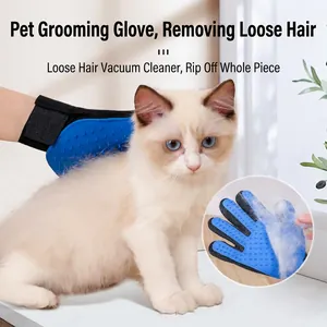 Pet Grooming Glove Silicone Massaging Deshedding Brush For Cats Dogs Finger Design Breathable Mesh Hair Remover