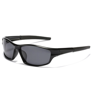 Classic polarized sports sunglasses with gloss black frame and dark grey lenses for men