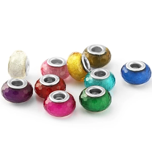 Faceted resin glass large hole beads with metallic core in various vibrant colors