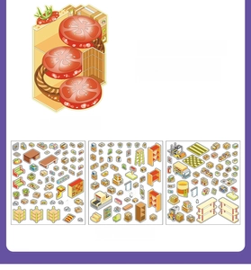 Macro detail of Tomato Express 3D PET stickers and background card set for scrapbooking