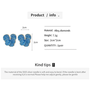 Detail specifications of blue flower earrings with S925 silver needles and alloy material
