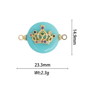 Dettaglio connettore malocchio con design a corona e dimensioni di 23,3mm x 14,9mm