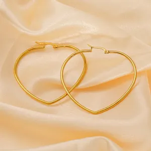 Grandes Boucles D'oreilles Créoles Coeur Plaqué Or 18 Carats Acier Inoxydable Surdimensionné Bijoux Mode Pour Femmes Filles