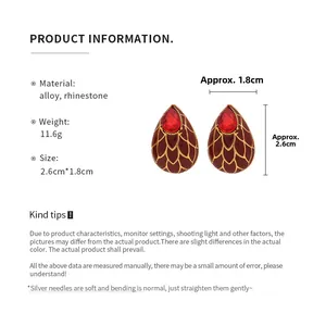 Spécifications de taille des boucles d'oreilles ovales rouges avec strass et alliage rétro