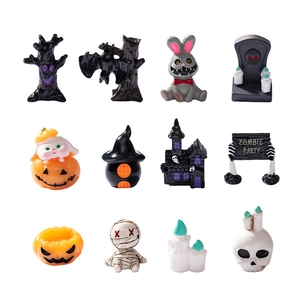12-piece Halloween miniature resin figurine set including pumpkins, ghosts and mummies