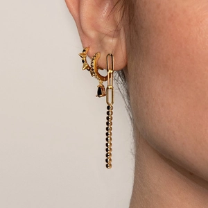 18K gold plated drop earrings set with black zircon and long chain paperclip design