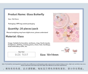 Detailed size chart of 10x14mm colorful glass butterfly beads for DIY jewelry making