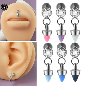 Clou de Labret en Titane G23 Filetage Interne Avec Strass et Pendentif Pointe en Opale Artificielle Bijou de Piercing