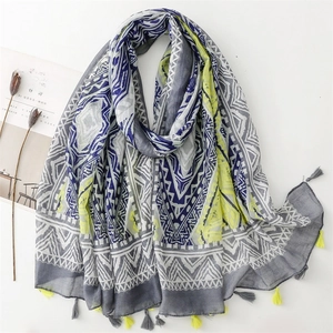 Women Bohemian Geometric Scarf Shawl Ethnic Print Tassels Beach Sun Protection Bali Yarn Rhombus Pattern Long Wrap
