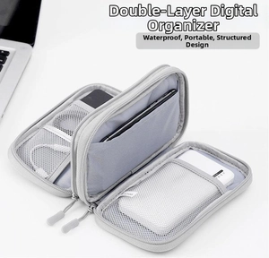 Detail view of the waterproof double-layer digital accessory organizer with internal mesh pockets