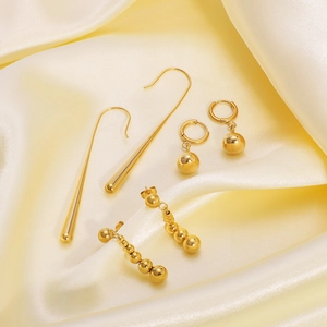 Set of three 18k gold plated stainless steel earrings with waterdrop and ball designs