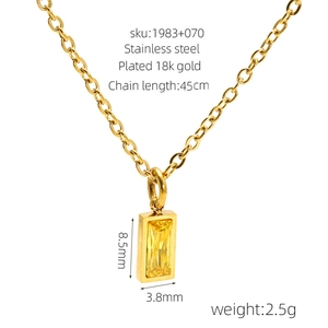Detailed view of 18k gold plated stainless steel necklace with 8.5x3.8mm yellow gemstone