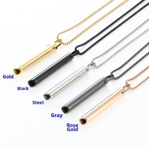 Mindful breathing necklace pendants in five metallic finishes on polished steel chains