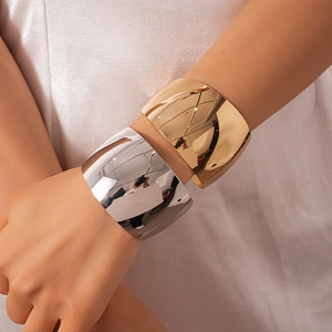 Minimalist wide open cuff metal bracelet in gold and silver polished mirror finish
