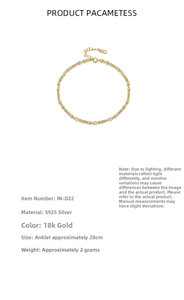 Detail of 18k gold plated S925 silver anklet showing 28cm length and unique link design
