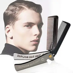 Mens Folding Beard Comb Stainless Steel Handle Acetate Teeth Portable Pocket Hair Styling With Bottle Opener Vintage