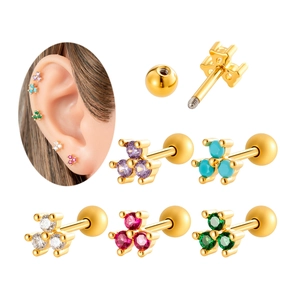 Cubic Zirconia Cluster Ear Cartilage Stud Stainless Steel Copper Threaded Ball Back Piercing Jewelry Tiny Helix Stud