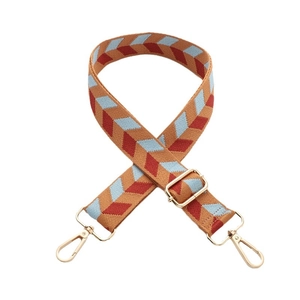 Adjustable wide replacement bag strap with colorful geometric V-shape woven pattern