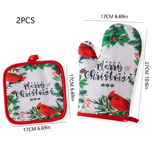Christmas oven mitt and pot holder set with Merry Christmas red cardinal design