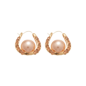French style gold U-shaped earrings with champagne pearl and sparkling crystal accents