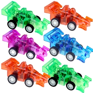 Set of six colorful transparent F1 pull-back racing cars for kids in assorted vibrant colors