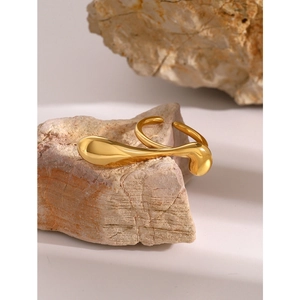 Minimalist 18k gold stainless steel open ring with unique irregular lava liquid flow design