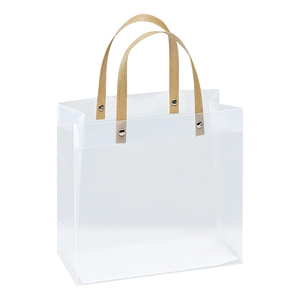 Frosted transparent PP gift bag with rivet handles for wedding and retail packaging