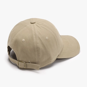 Classic cotton baseball cap in light khaki with adjustable metal buckle and six panels