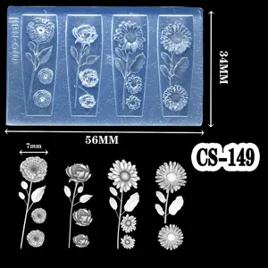 3D floral silicone nail mold CS-149 with rose and sunflower motifs for carving