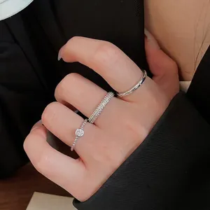 Minimalist silver starfish geometry ring set with sparkling zirconia accents