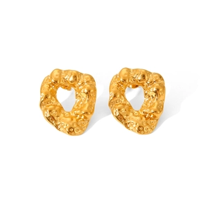 Detailed view of gold 18K stainless steel earrings with unique hammered lava texture