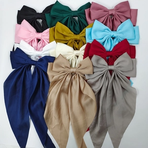 Oversized Satin Bow Hair Clip With Long Streamers French Retro Barrette Spring Clip Hair Accessories For Women