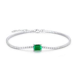 Elegant S925 silver tennis bracelet with emerald green gemstone and zircon stones