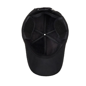 Men's wool baseball cap with thick warm lining and foldable ear flaps for winter