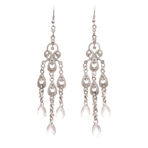 Eleganti orecchini a goccia in argento traforato con strass in cristallo stile vintage