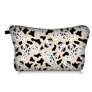 Close-up of heart leopard print travel pouch with durable zipper and side strap