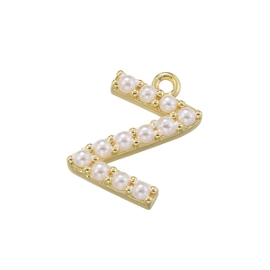 Detailed view of 18K gold plated letter Z pendant set with elegant white pearls