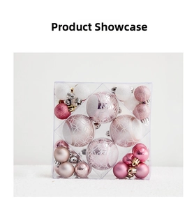 Pink and white Christmas ball ornaments with glitter and matte finish in clear box