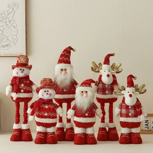 Christmas Standing Doll Ornament Knitted Plush Retractable Telescoping Legs Santa Snowman Reindeer Holiday Home Decor