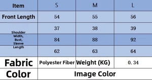 Size chart for V-neck soft cardigan with measurements for S, M, L and fabric details